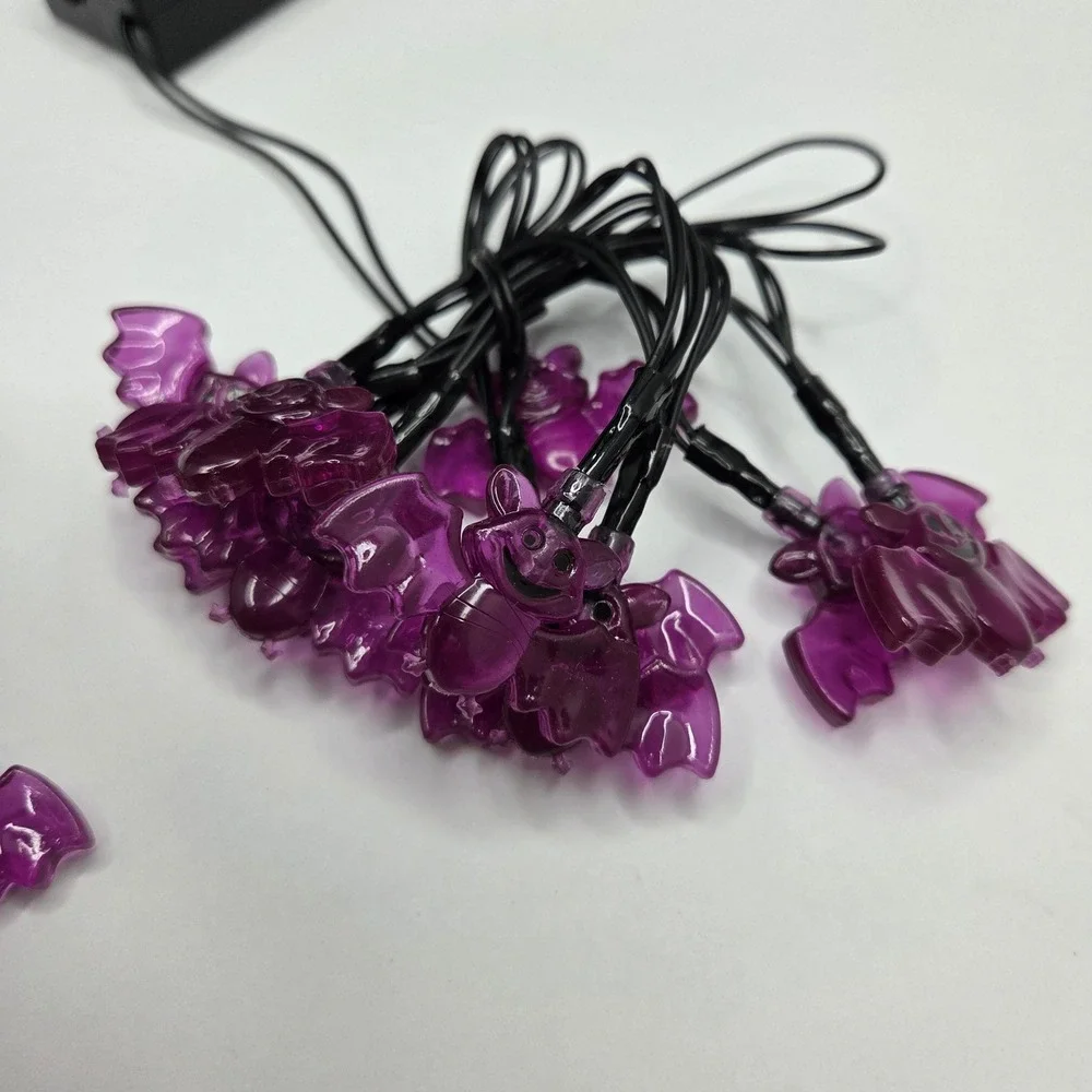 Halloween Bat String Lights Purple LED Battery Operated 2 Pack Set Spooky Decor